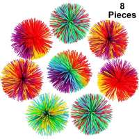 8 Pack Monkey Stringy Balls, Soft Active Sensory Stress Balls Fun Toys, Rainbow Pom Bouncy Squishy Balls Colorful Fidgets Toys